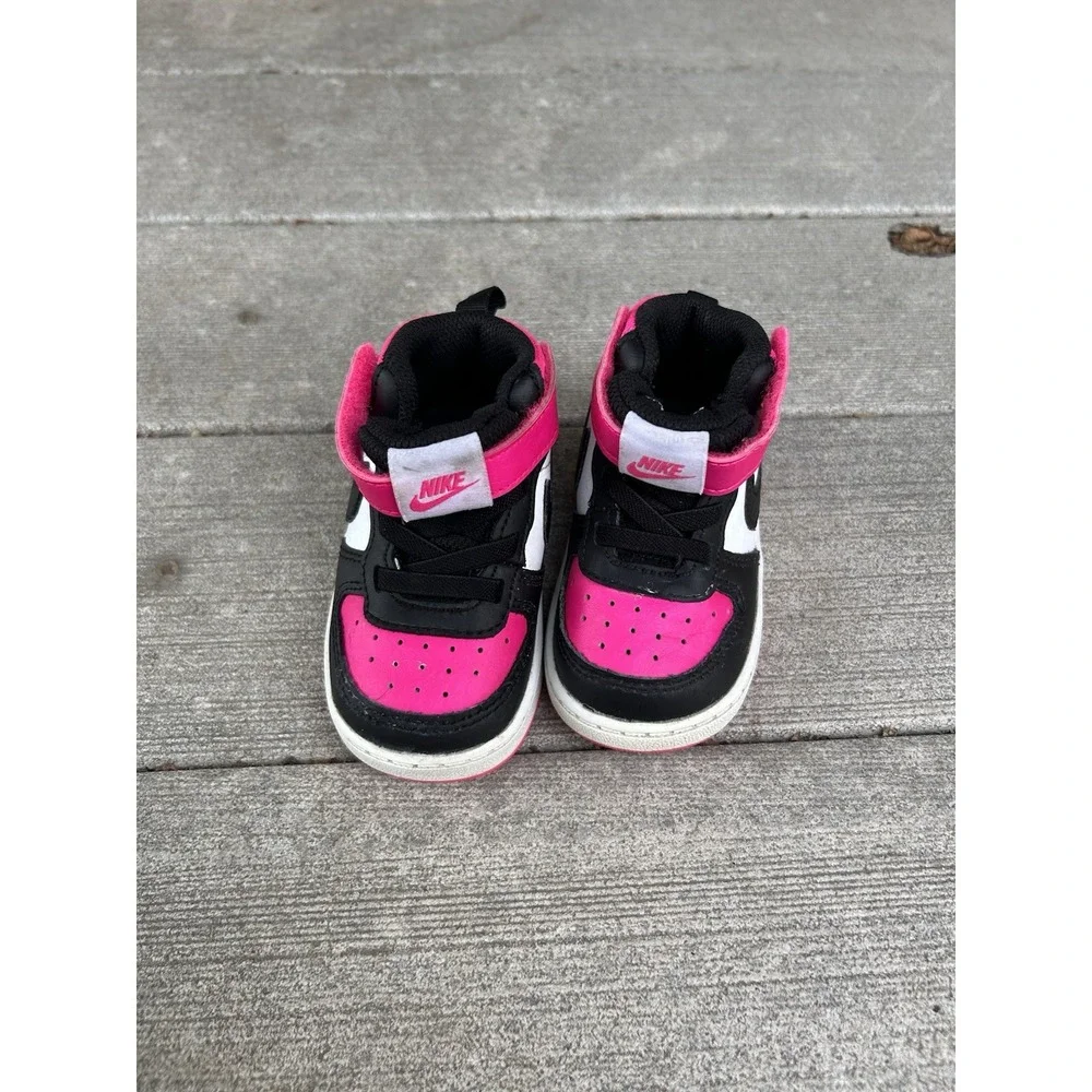 Nike Court Borough Mid 2 Toddler Shoes Pink Black White BQ5446-104 Size 5C